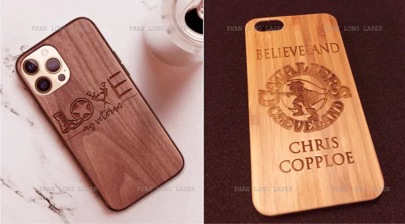 Ốp lưng điện thoại cho iphone 14 bằng gỗ được khắc laser và khắc logo